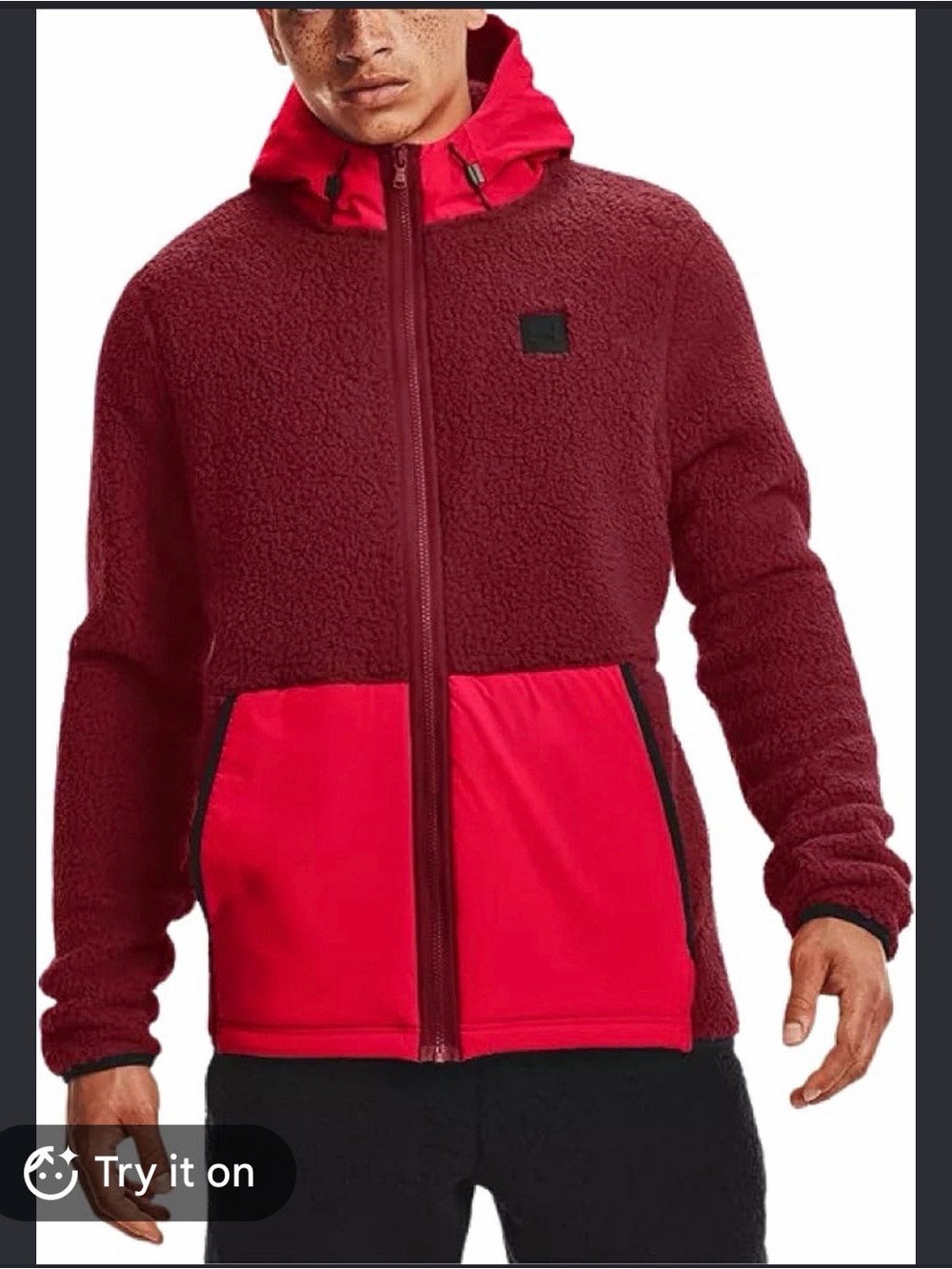 Under Armour Men’s Red Zip Up Fleece Loose Fit Activewear Jacket Size XL